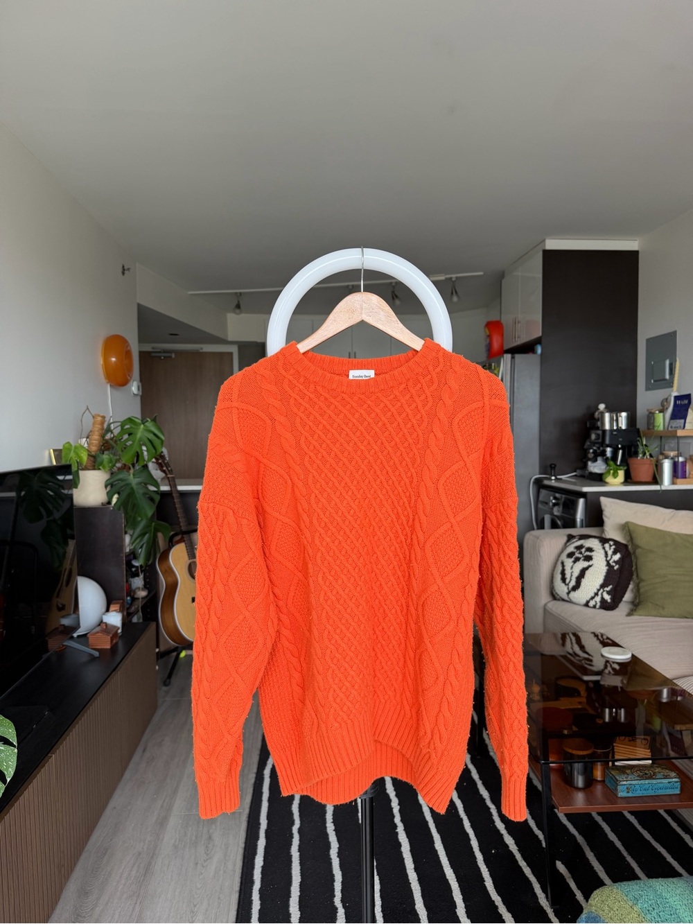 Sunday Best Bright Orange Cable Knit Crewneck Sweater